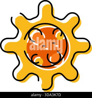 Cartone animato sole linea sorridente illustrazione grafica Doodle Illustrazione Vettoriale