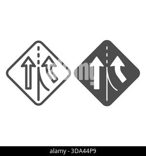 Direzione della strada, linea di svolta e icona continua, i partecipanti consentono il concetto. Grafica vettoriale. Cartello con le frecce, segnale di guida su backgroun bianco Illustrazione Vettoriale