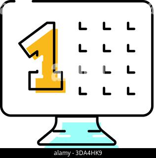 Monitor del computer che visualizza l'icona numero uno della data del calendario Illustrazione Vettoriale