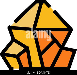 Icona minerale o cristallo in oro che raffigura il tesoro della natura Illustrazione Vettoriale