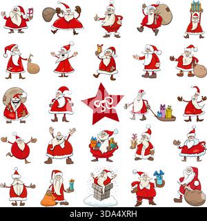 Illustrazione a cartoni animati di Babbo Natale, divertenti personaggi natalizi Illustrazione Vettoriale