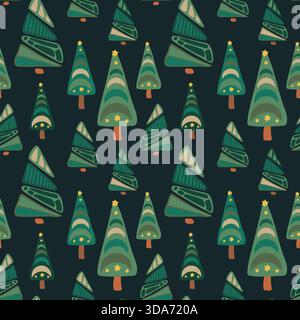 Alberi di Natale senza cuciture. Motivo geometrico minimalista di pini astratti per avvolgere carta, tessuti, disegni e carte da viaggio Illustrazione Vettoriale