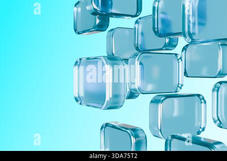 Sfondo 3D astratto con forme a spirale turchese blu e illuminazione brillante Foto Stock