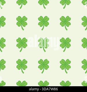 Trifoglio verde fortunato a quattro foglie senza cuciture per il giorno di St. Patricks. Elementi grungy disegnati a mano per le festività nazionali irlandesi per tessuti, imballaggi e. Illustrazione Vettoriale