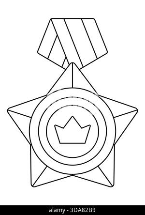 Medaglia d'oro con nastro e corona. Premio di gioco per i vincitori. Illustrazione del premio per competizioni sportive. Illustrazione Vettoriale
