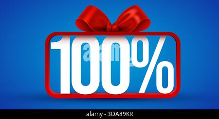 Banner sconto 100 OFF con un fiocco rosso brillante. Perfetto per vendite e promozioni. Illustrazione vettoriale Illustrazione Vettoriale