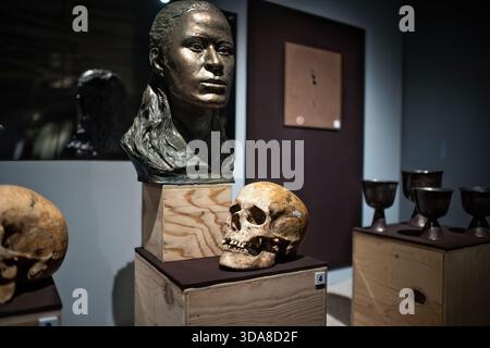 Ricostruzioni facciali di antichi popoli dai loro teschi: Abakan, Russia - 12 giugno 2024 Foto Stock