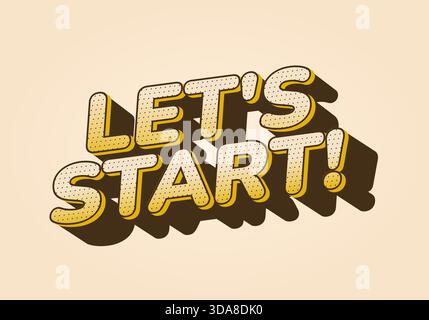 Una grafica divertente e colorata con il testo INIZIA! in un font grassetto e arrotondato con effetto ombra, impostato su uno sfondo beige chiaro. Illustrazione Vettoriale