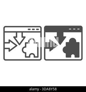 Sito Web con frecce e tessera del puzzle e icona continua, concetto di analisi osint. Grafica vettoriale. Esempio di plug-in del browser, accesso alla privacy su sfondo bianco Illustrazione Vettoriale
