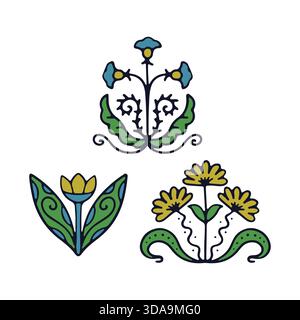 Illustrazione vettoriale dei fiori scandinavi disegnata a mano. Ornamento floreale di Scandi Illustrazione Vettoriale