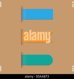 Banner Web colorati o Note adesive con effetto ombra sottile. Set di tre. Illustrazione Vettoriale