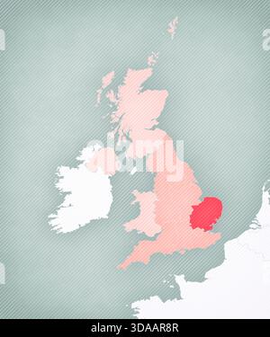 Est dell'Inghilterra sulla mappa dell'Inghilterra con sfondo vintage a righe morbide. Foto Stock