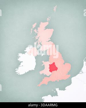West Midlands sulla mappa dell'Inghilterra con sfondo vintage a righe morbide. Foto Stock