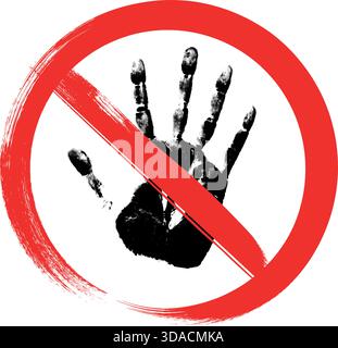 Il cartello con la mano proibizione in rosso indica che non è consentito entrare in contatto con persone non autorizzate. Illustrazione Vettoriale