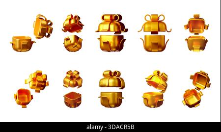 Confezione regalo 3D Golden con viste diverse Illustrazione Vettoriale