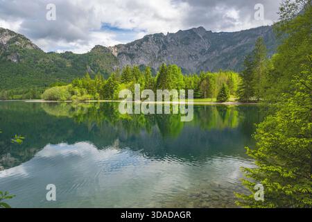 lago Offensee in primavera, Austria, alta Austria, Salzkammergut Foto Stock
