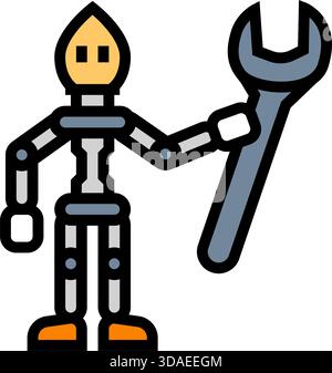 illustrazione vettoriale dell'icona a colori degli strumenti robotici di aiuto minuscolo Illustrazione Vettoriale