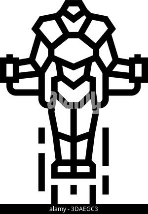 illustrazione vettoriale dell'icona della linea del mini robot a jetpack Illustrazione Vettoriale