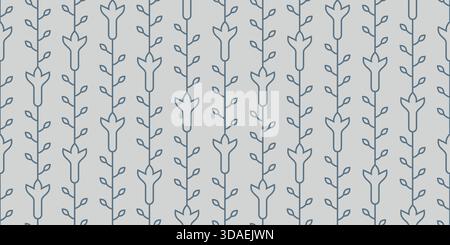 Fogliame geometrico semplice lineare dei fiori della foresta. Motivo vettoriale floreale astratto senza cuciture. Design decorativo minimalista per tessuti e carta. Illustrazione Vettoriale