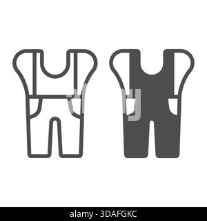 Pantaloni con coulisse e tasche e un'icona tinta unita, concetto di abbigliamento da lavoro. Grafica vettoriale. Pantaloni da lavoro idraulici, cartellino su sfondo bianco, fuori Illustrazione Vettoriale