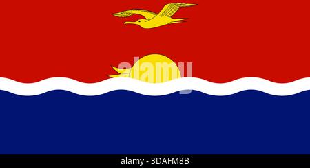 Bandiera di Kiribati - bandiera nazionale con Frigatebird e Sol Levante sulle onde oceaniche, simbolo della nazione dell'isola del Pacifico Illustrazione Vettoriale
