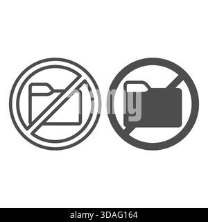 Linea di blocco cartella e icona continua, informazioni sui documenti. Grafica vettoriale. Simbolo dell'articolo proibito e proibito su sfondo bianco, icona stile contorno per dispositivi mobili Illustrazione Vettoriale