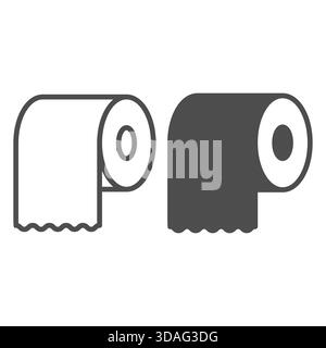Rotolo di linea di tovaglioli e icona solida, concetto di igiene. Grafica vettoriale. Cartello in rotolo di carta igienica su sfondo bianco, icona di stile contorno per mobile o WE Illustrazione Vettoriale