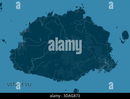 mappa di viti Levu, l'isola più grande delle Figi. La mappa viene resa in una tavolozza blu monocromatica Illustrazione Vettoriale
