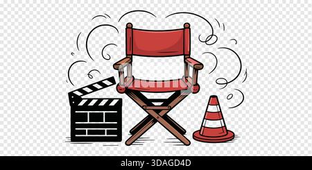 Sedia regista cinematografica con lavagna a fogli mobili e spirali Motion Energy Illustrazione Vettoriale