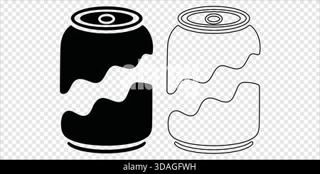 Forma lattina di sodio ammaccata in silhouette e contorno Illustrazione Vettoriale