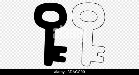 Chiavi per la casa con tacche classiche silhouette e contorno Illustrazione Vettoriale