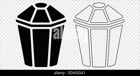 Pietra preziosa/cristallo con prisma esagonale e sfaccettature silhouette e contorno Illustrazione Vettoriale