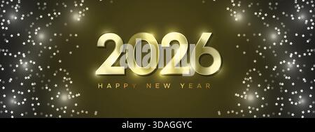 Banner Golden Luxury 2026 Happy New Year Glitter Illustrazione Vettoriale