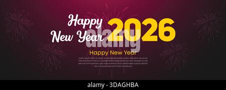 Striscione per Capodanno 2026 rosa intenso e giallo con elegante carattere su sfondo radioso Illustrazione Vettoriale