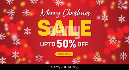 Volantino natalizio con sfondo rosso a contrasto elevato e fiocco di neve scintillante Illustrazione Vettoriale