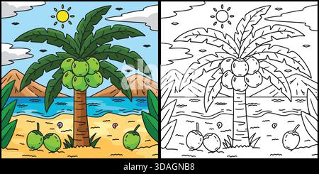 Illustrazione dei colori delle piante di palma da cocco Illustrazione Vettoriale