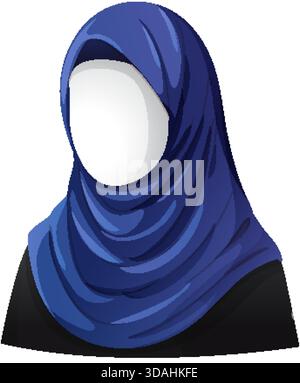 Illustrazione vettoriale minimalista di una donna senza volto che indossa un hijab blu, stile piatto Illustrazione Vettoriale