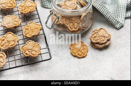 Il cane a forma di stampa Paw tratta il raffreddamento su un rack e lo ripone in un vaso di vetro Foto Stock