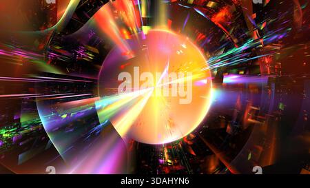 Colori brillanti e forme dinamiche si fondono in questo accattivante capolavoro d'arte digitale astratto. i motivi vorticosi creano un senso di movimento e profondità, evocando un Foto Stock