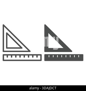 Linea righello triangolare e icona continua, concetto di strumento geometria. Grafica vettoriale. Indicatore dello strumento di misurazione su sfondo bianco, icona di stile contorno per dispositivi mobili o WE Illustrazione Vettoriale