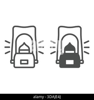 La lampada a lanterna notturna illumina il concetto. Grafica vettoriale. Concetto di lampada. Grafica vettoriale. Segnaletica portatile della lampada a benzina su sfondo bianco, stile del contorno Illustrazione Vettoriale