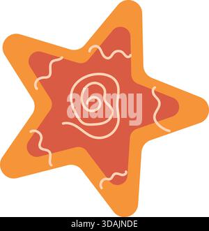 Biscotti di pan di zenzero disegnati a mano a forma di stella cadente, elemento della decorazione invernale del festival. Semplice icona vettoriale a mano libera a forma di scarabocchio isolata su Illustrazione Vettoriale