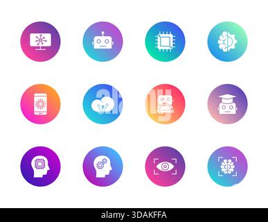 INTELLIGENZA ARTIFICIALE, robotica, apprendimento automatico. Illustrazione Vettoriale