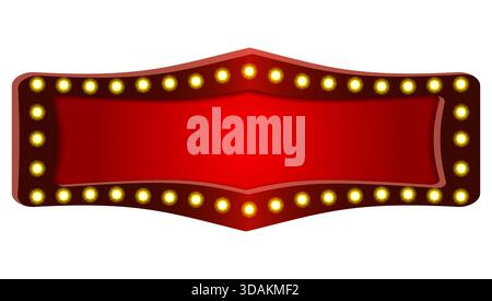 Insegna pubblicitaria retrò, insegna rossa, insegna con tabellone per lampadine Illustrazione Vettoriale