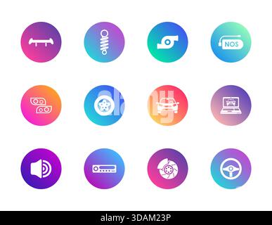 Ricambi auto, messa a punto, diagnostica. Illustrazione Vettoriale