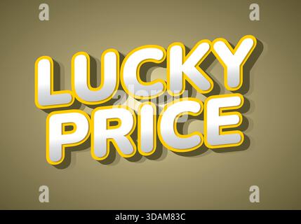 Grafica testuale con le parole Lucky Price in un carattere giocoso e audace con contorno giallo ed effetto ombra su sfondo neutro. Illustrazione Vettoriale