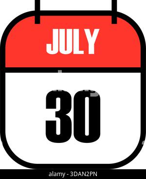 Pagina di calendario rossa e bianca che mostra la data del 30 luglio per la giornata Internazionale dell'amicizia celebrazione globale della pace, dell'unità e della connessione umana Illustrazione Vettoriale