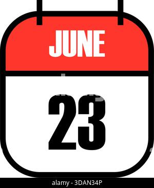 Icona rossa e bianca del calendario che mostra il 23 giugno in grassetto nero, celebra la giornata internazionale delle vedove, la Festa della Vittoria dell'Estonia, la vigilia di mezza estate della Lettonia Illustrazione Vettoriale