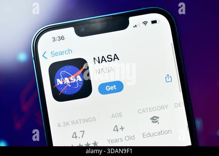 Nuova Delhi, India 11 jaunary 2026:- app nasa sul telefono Foto Stock