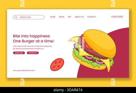 Burger Time Flat Cartoon Hand Drawn Illustration for Social Media Landing Page Illustrazione Vettoriale